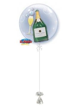 Champagne & Glass 24" Double Bubble. Best Wishes Balloons.