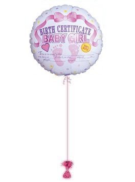 Baby Girl Birth Certificate Balloon. New Baby Balloons. 