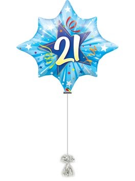 21st Birthday Shining Star Blue Balloon. 21st Birthday Balloons.