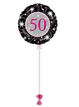 50th Black & Pink Sparkle Birthday Balloons. 50th Birthday balloons In A Box.
