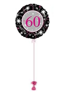 60th Black & Pink Sparkle Birthday Balloons. 60th Birthday Balloons.