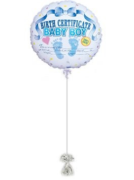 Baby Boy Birth Certificate Balloon. New Baby Balloons. 