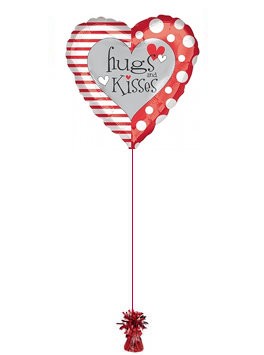 Red & White Hugs & Kisses Balloon. Balloons Delivered.