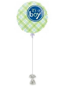 It’s A Boy Gingham Balloon. Baby Balloons By Post.