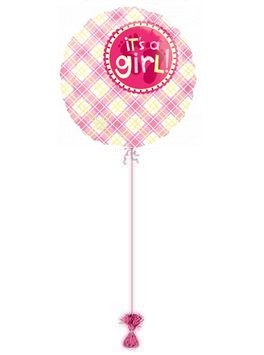 It’s A Girl Gingham Balloon. Baby Balloons By Post.