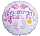 Baby Girl Birth Certificate Balloon. New Baby Balloons. 